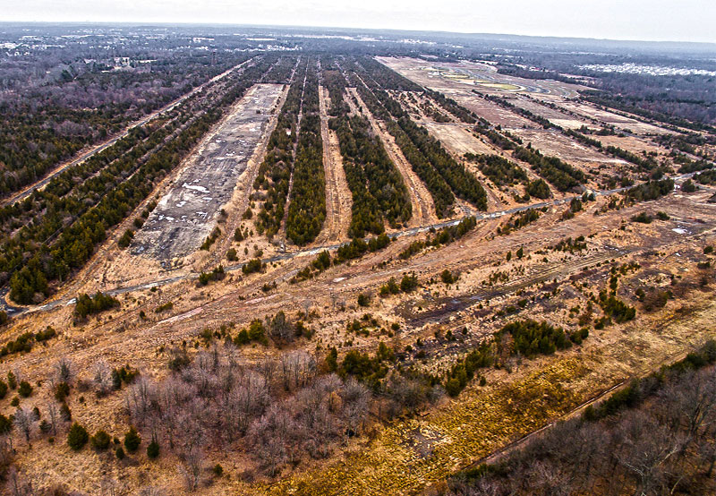 overhead view of rows of dirt and trees at Belle Meade construction site